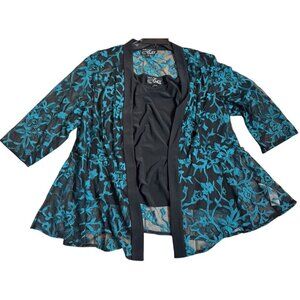 Alex Evenings Size 2X Women's Tank & Jacket Twinset Embroidered Black Teal NWT